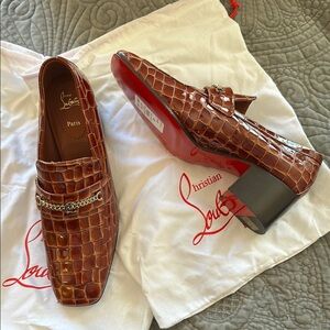 Christian Louboutin Brown Croc-Embossed Loafers